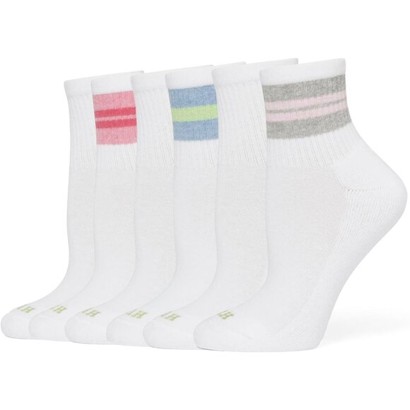 Women's Heather Stripe 6 Pair Pack Winter Soft Warm Thick Cold Mini Crew Socks - Picture 1 of 7